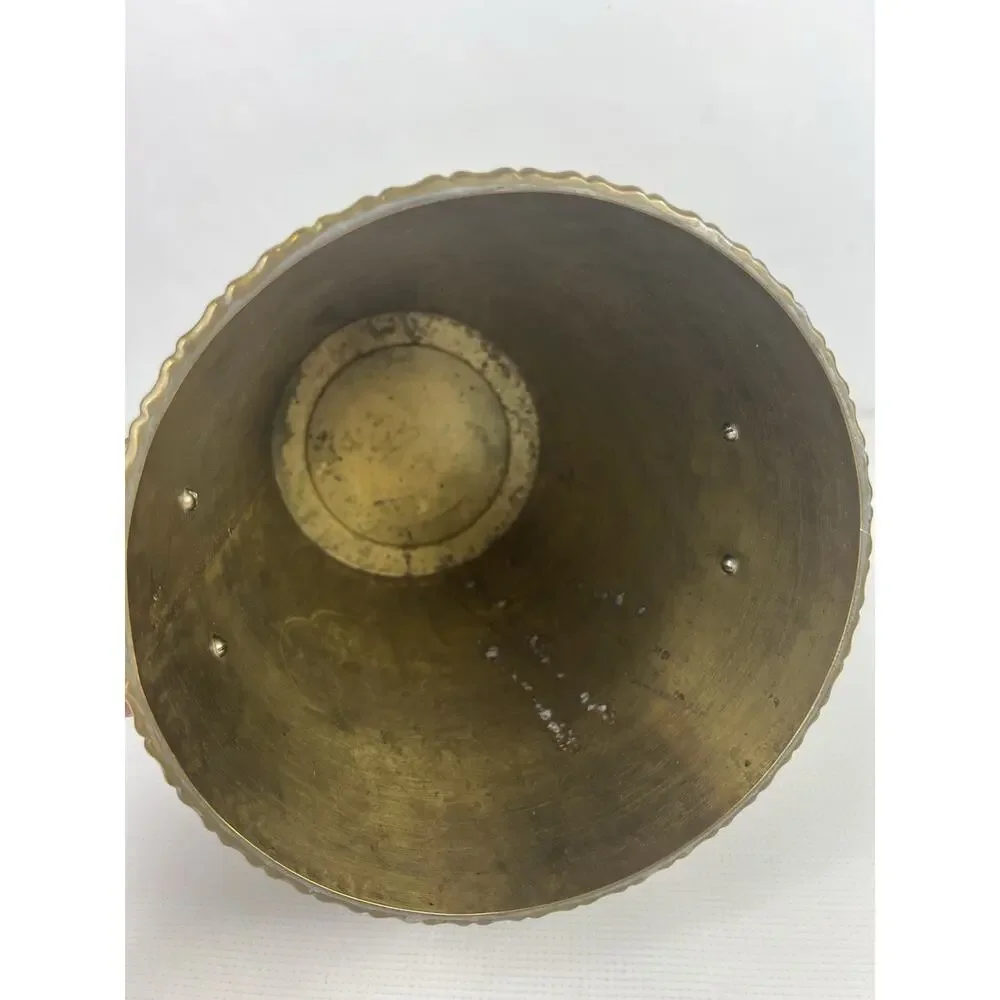 Vintage Brass Ice Bucket Wine Cooler Engraved Etched Planter Asian Scenic Handle